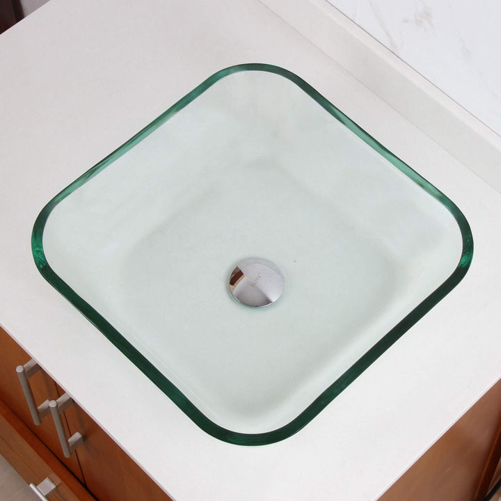 Transparent Square Tempered Glass Bathroom Vessel Sink Clear - Diamond Home USA