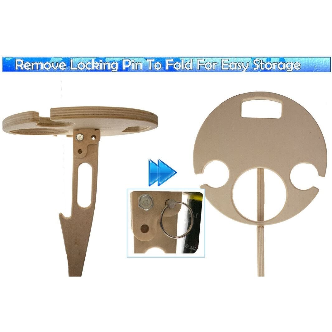 Portable Outdoor Wine Table with Bottle Holder Foldable Mini Wooden Glass Rack - Diamond Home USA