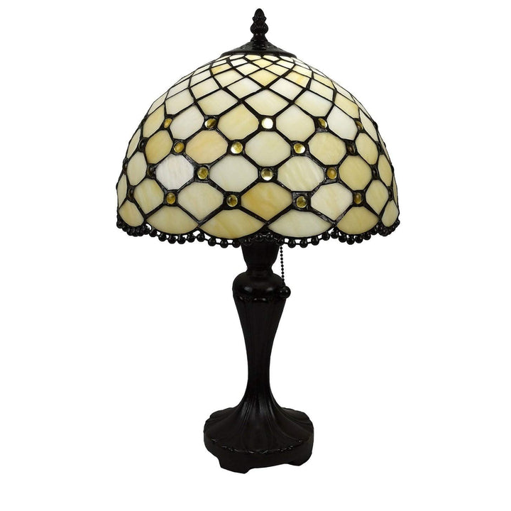 Tiffany Style Table Lamp Jeweled Beaded 19" Tall Stained Glass White Stains - Diamond Home USA