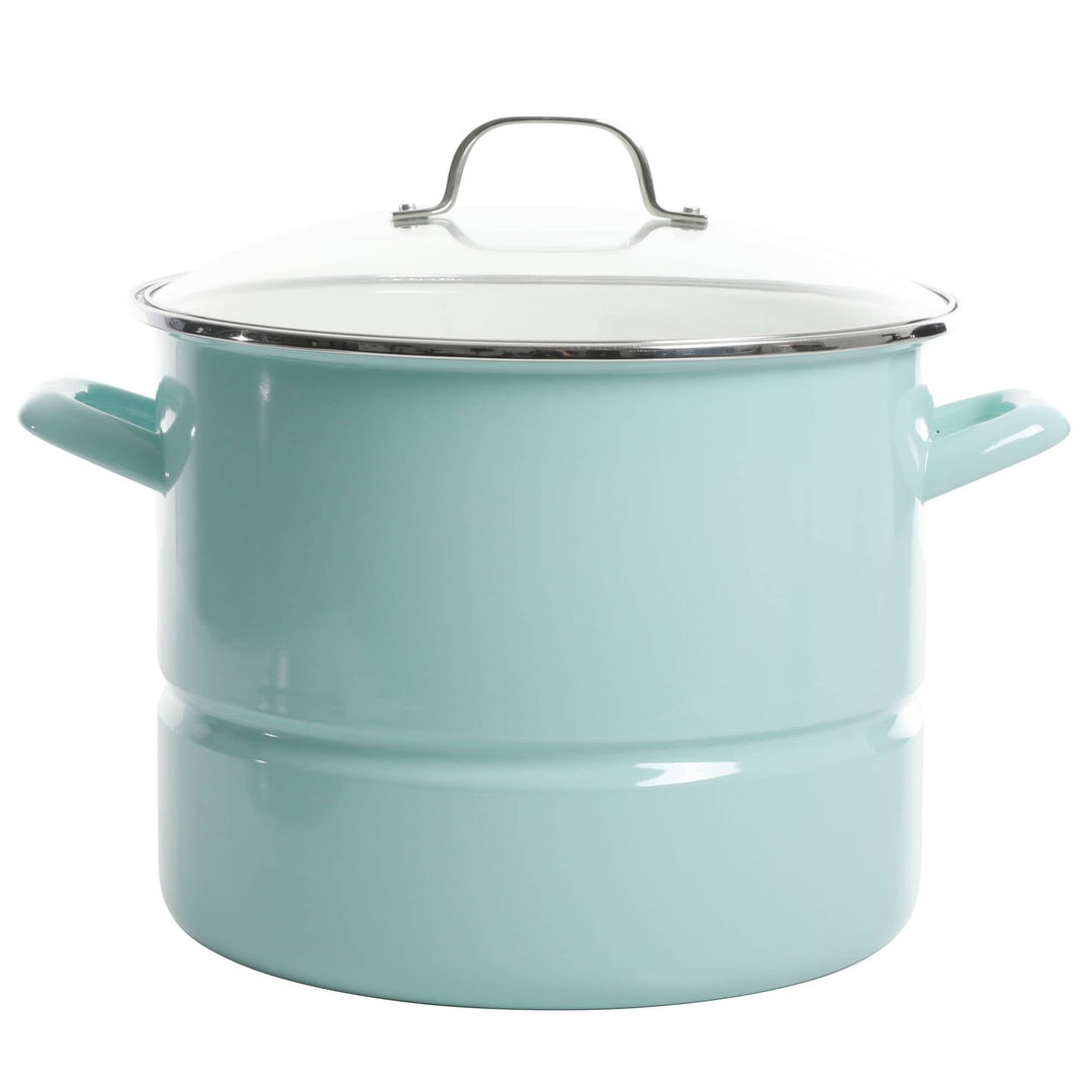 64 Cup Stainless Steel Steamer Pot with Lid in Light Teal Blue