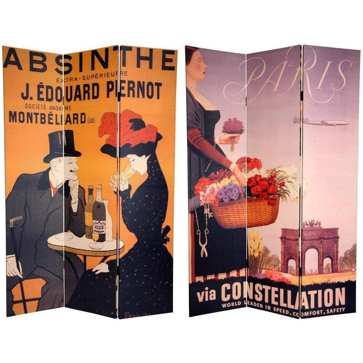 Handmade 6' Canvas Absinthe Room Divider Orange Wood