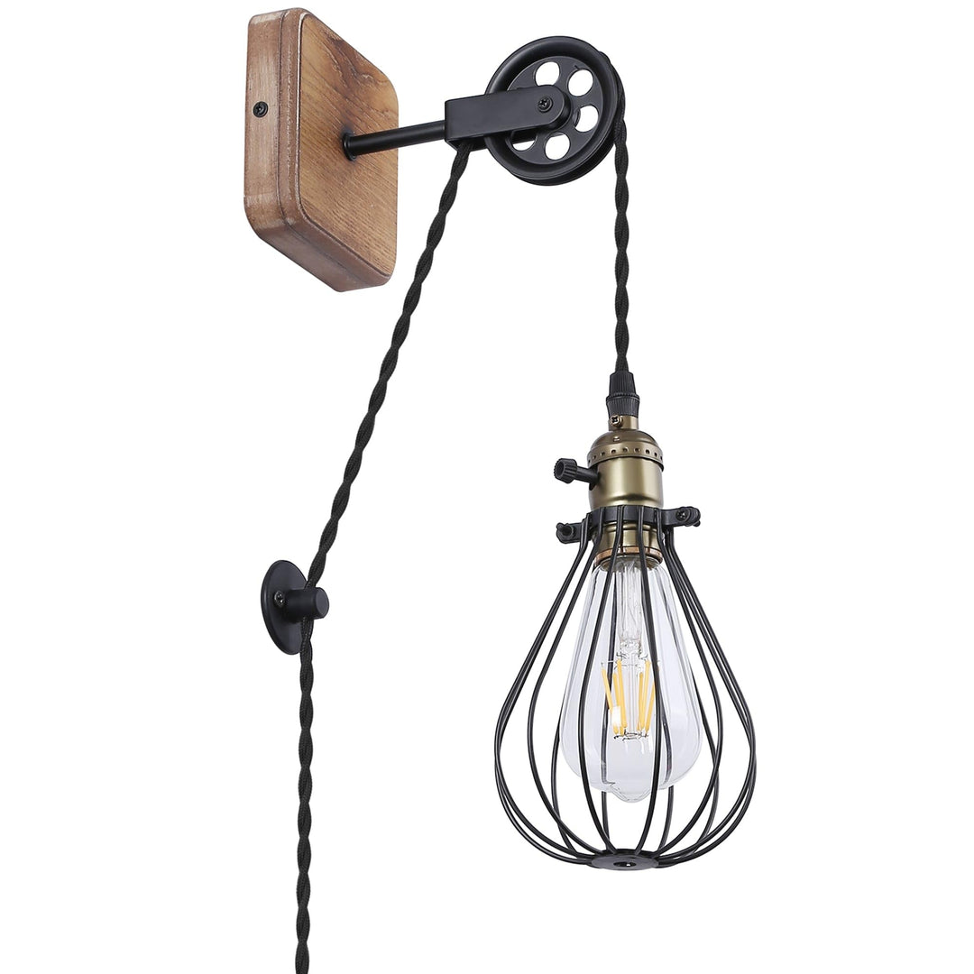 Industrial Farmhouse Plug in Wall Sconce with Wire Shade Metal Lamp Cage - Diamond Home USA