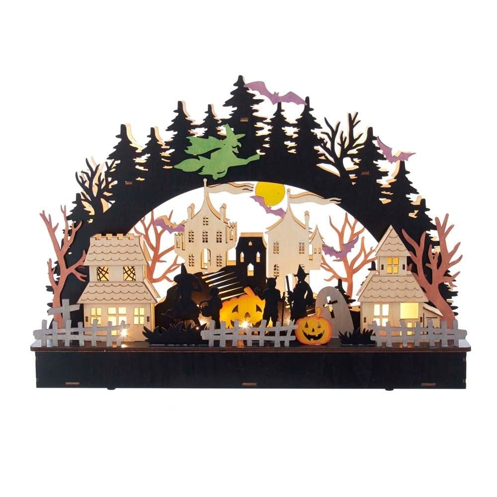 Battery-Operated Lighted Led Wooden Halloween Village House Silver