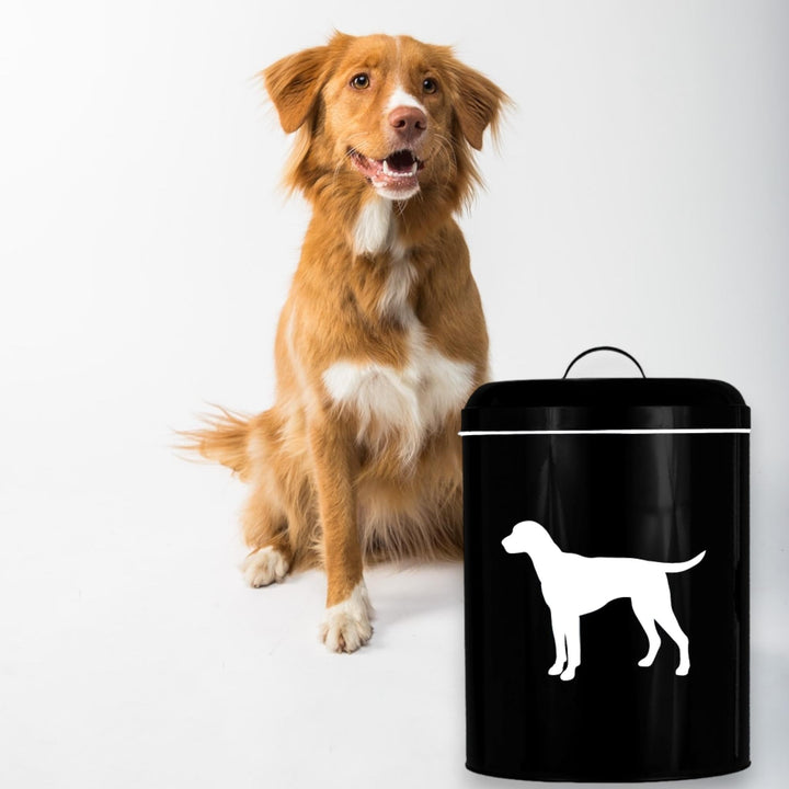 Pet Dog Food Canister Large 9.5" X 14.1" Black White Solid Metal - Diamond Home USA