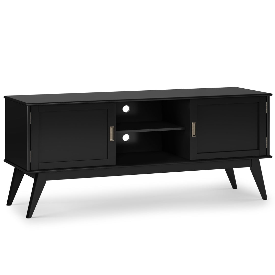 SIMPLIHOME Draper SOLID HARDWOOD 60 Inch Wide Mid Century Modern Low TV Media Black