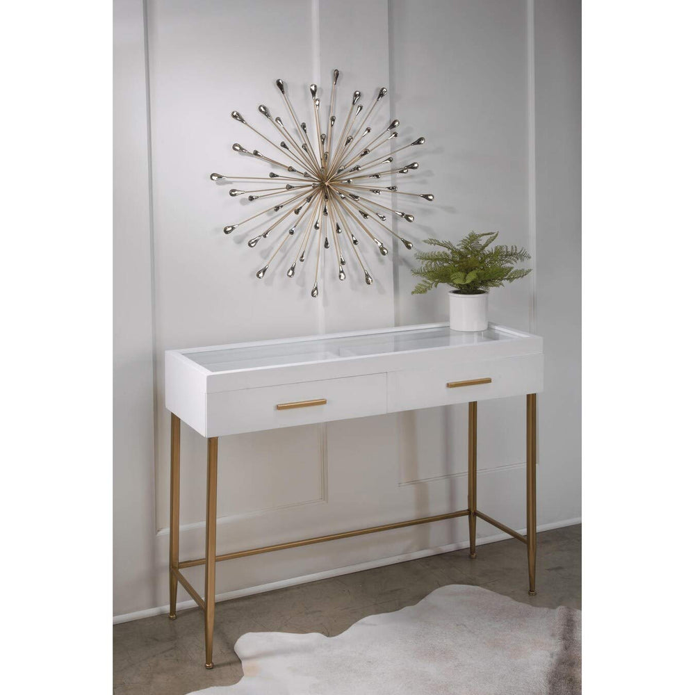 28" Dia Gold Starburst Metal/clear Beads Wall Art Clear Modern Contemporary - Diamond Home USA