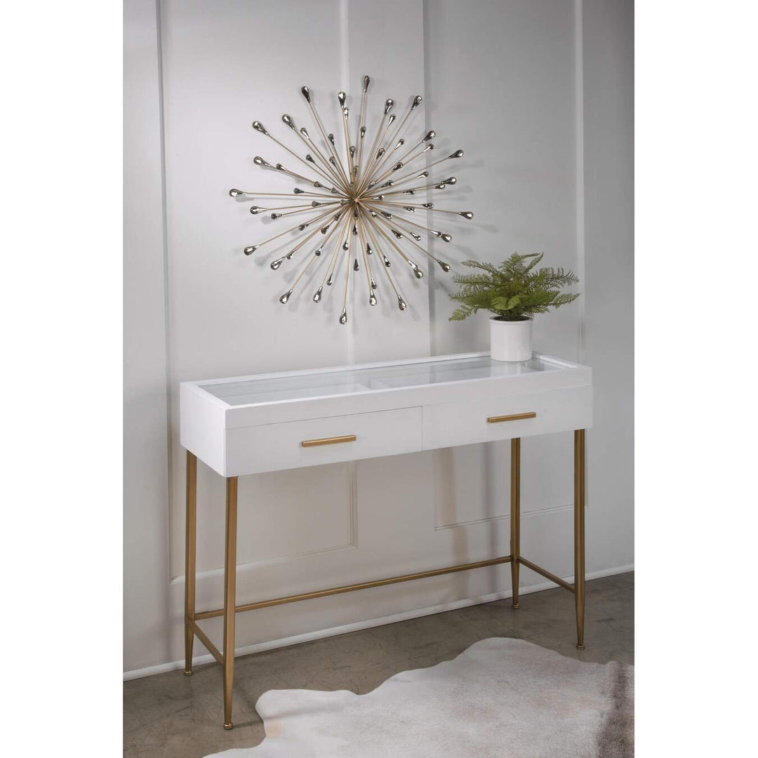 28" Dia Gold Starburst Metal/clear Beads Wall Art Clear Modern Contemporary - Diamond Home USA