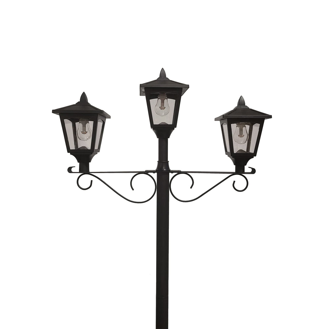Triple Solar Lamp and Post Set with Round Planter Black Resin - Diamond Home USA