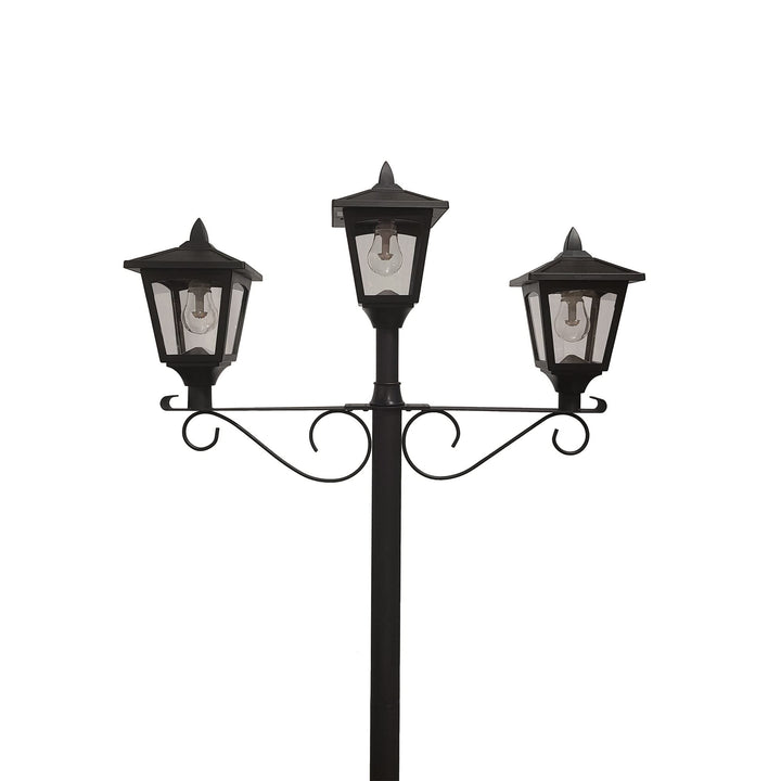 Triple Solar Lamp and Post Set with Round Planter Black Resin - Diamond Home USA