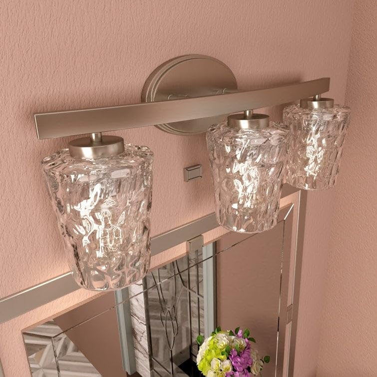 Modern Bathroom Vanity Light with Art Glass Silver Contemporary Metal Nickel - Diamond Home USA