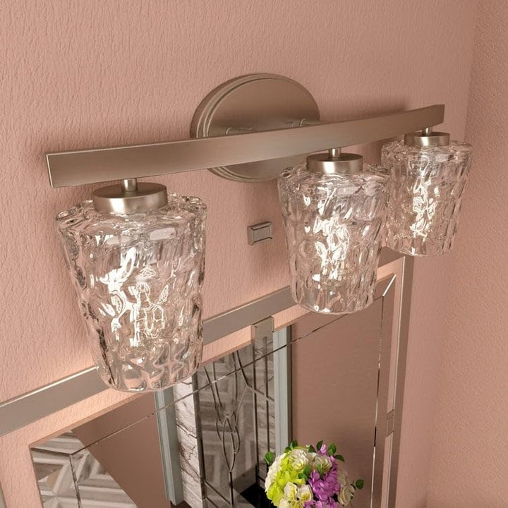 Modern Bathroom Vanity Light with Art Glass Silver Contemporary Metal Nickel - Diamond Home USA