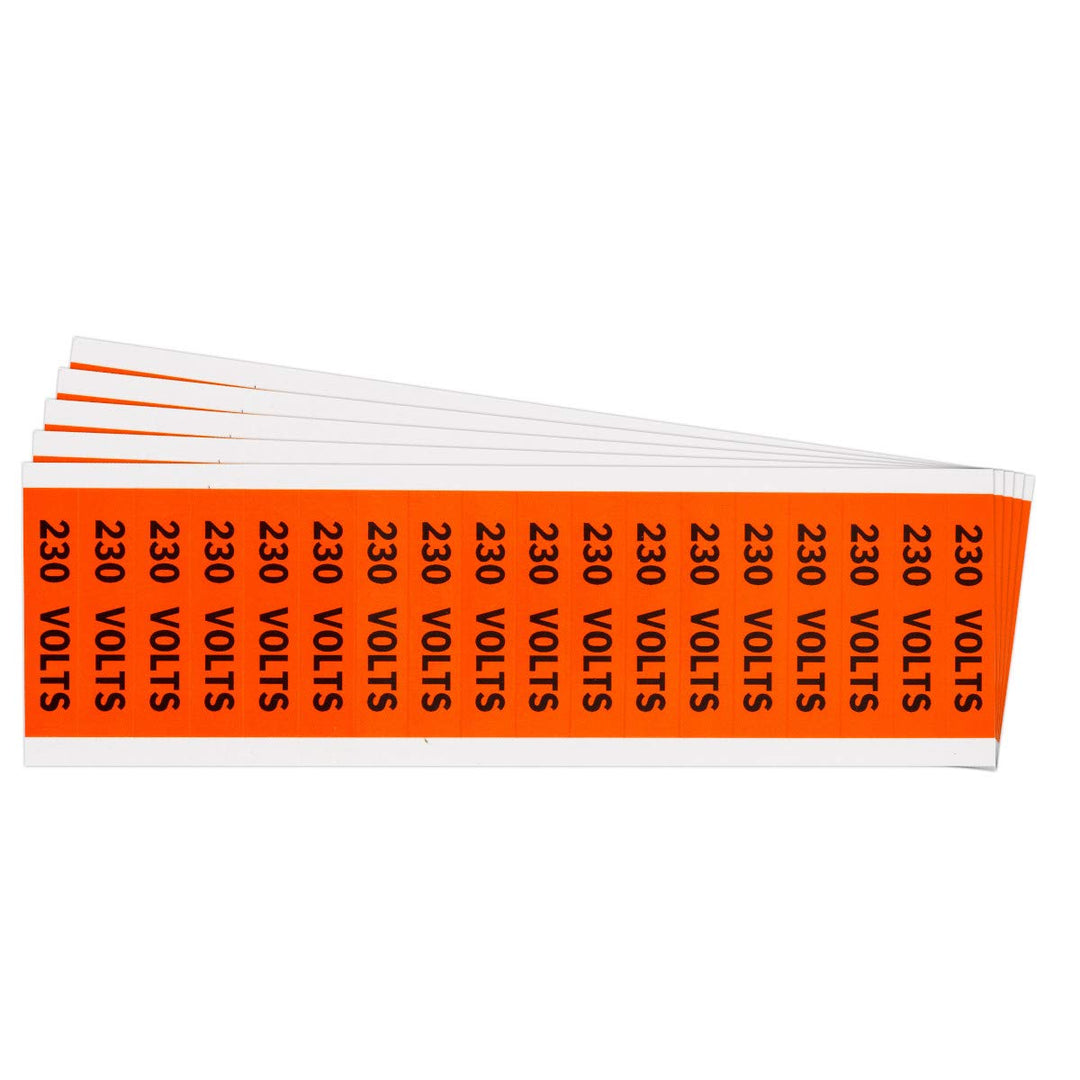 230 Volts Conduit and Voltage Labels 0.5 in H X 2.25 in W Black On Orange 5/Pk