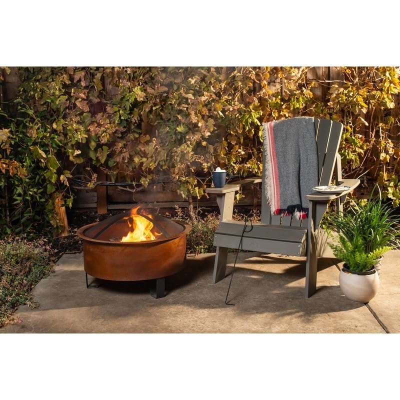 Tripoli Wood Fire Pit Gold Round Steel Copper Finish - Diamond Home USA