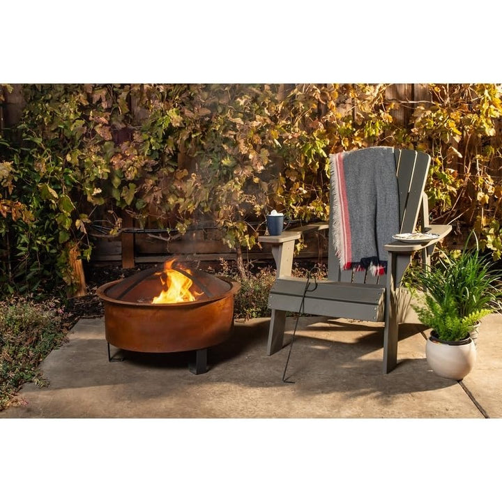 Tripoli Wood Fire Pit Gold Round Steel Copper Finish - Diamond Home USA