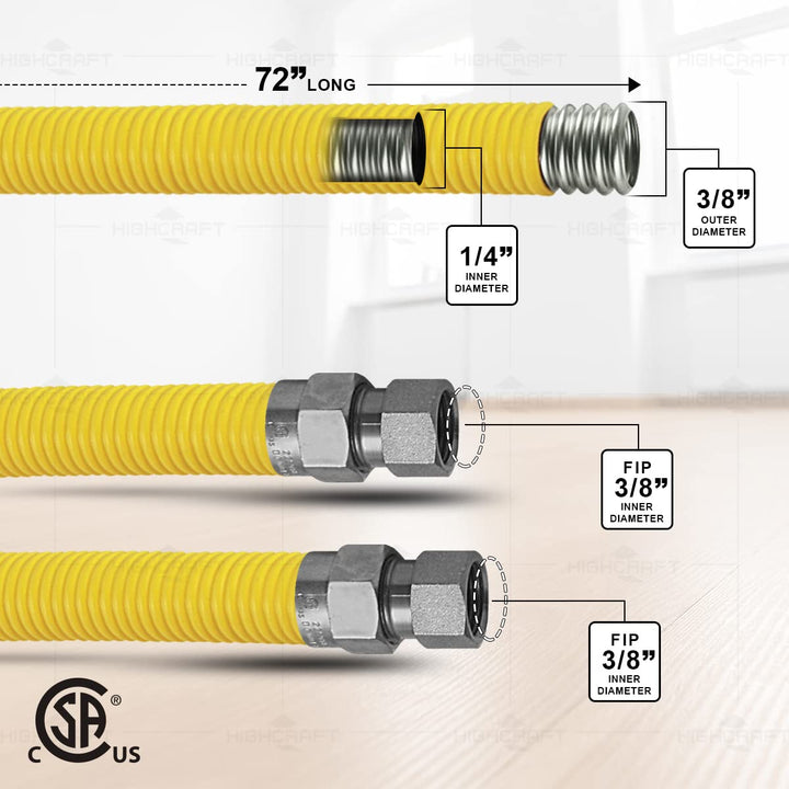 Flextron FTGC-YC14-72H 72 Inch Flexible Epoxy Coated Gas Line Connector with 3/8 - Diamond Home USA