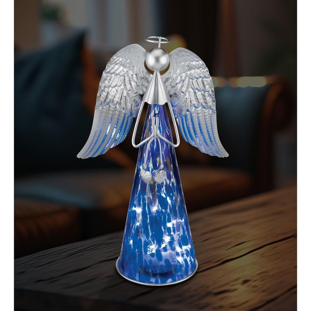 Angel Led 13" Indigo Blue Glass Handmade - Diamond Home USA