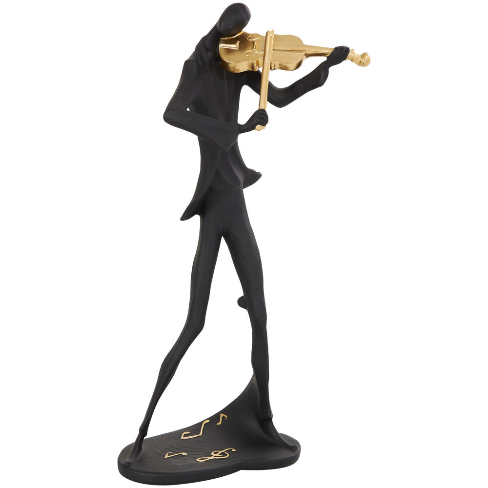 Black Polystone Abstract Musician Sculpture with Gold Instruments and Music - Diamond Home USA