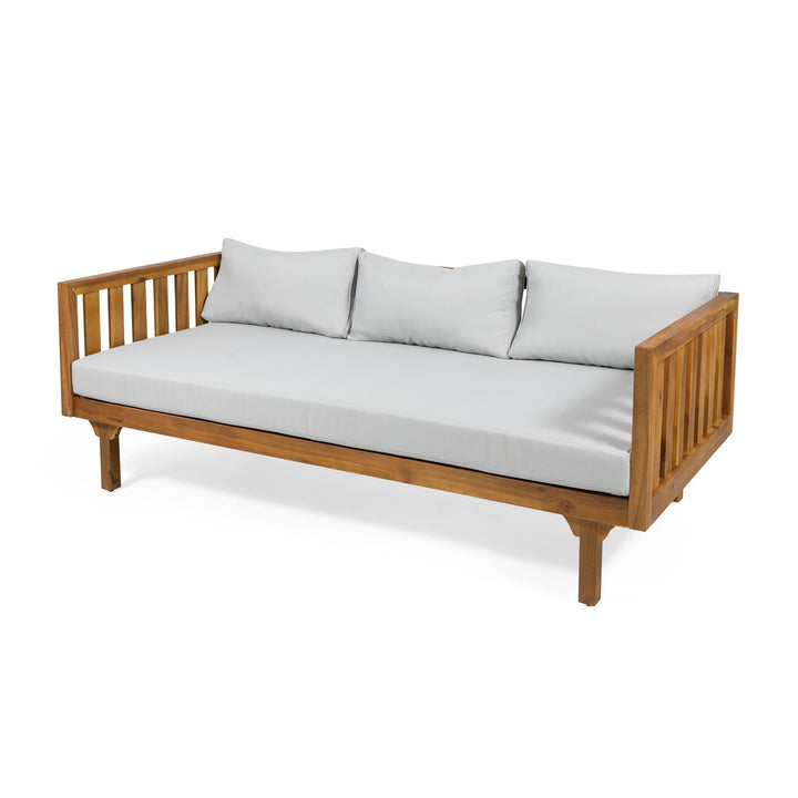 Outdoor 3-seat Acacia Daybed Grey Modern Contemporary Fabric Removable Light Gray+Teak
