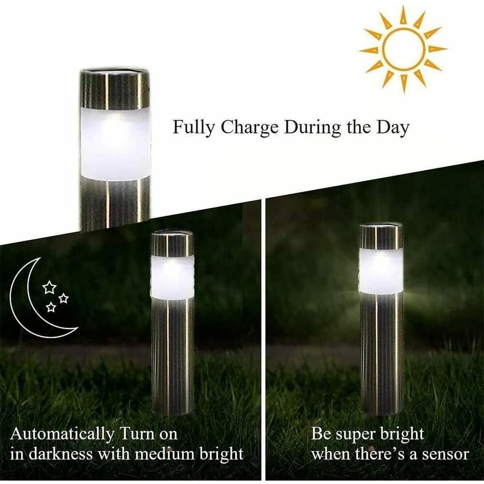 12 Pack Stainless Steel Straight Outdoor Solar Lights Waterproof Silver - Diamond Home USA