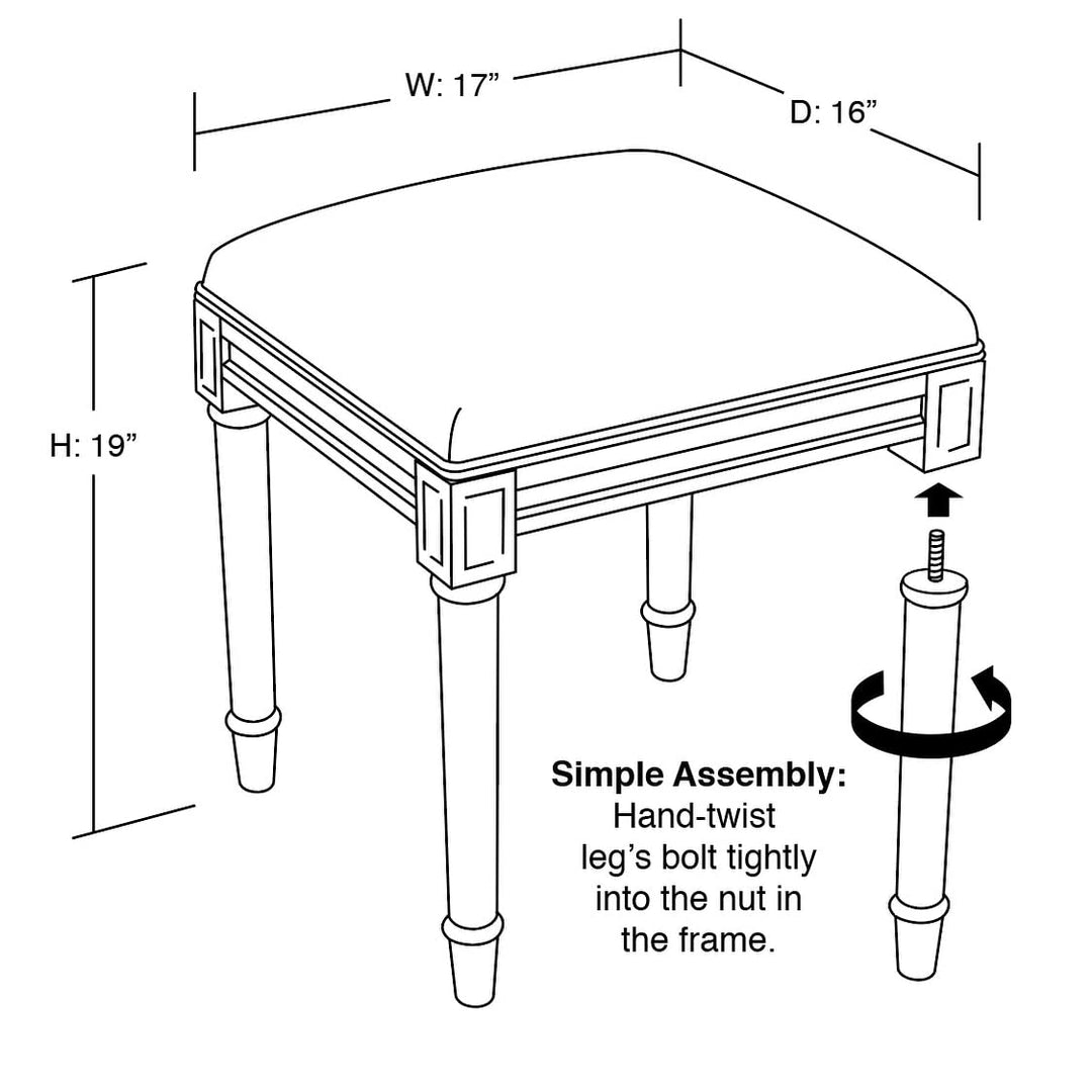 123 Creations Toile Rustic-Grey Vanity Stool Blue - Diamond Home USA