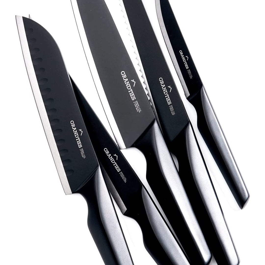 Onyx Nonstick High Carbon German Stainless Steel 7pc Kitchen Knife Set Black