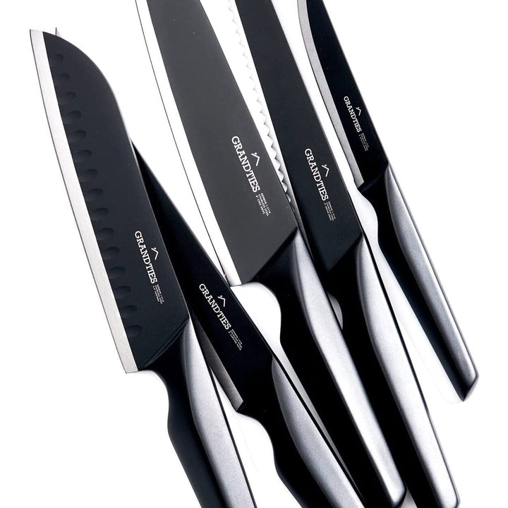 Onyx Nonstick High Carbon German Stainless Steel 7pc Kitchen Knife Set Black