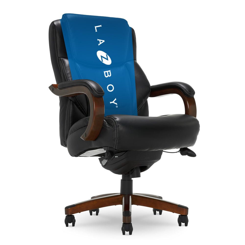 La-Z-Boy Delano Big & Tall Executive Office Chair High Back Ergonomic Lumbar Black, Mahogany Wood Finish