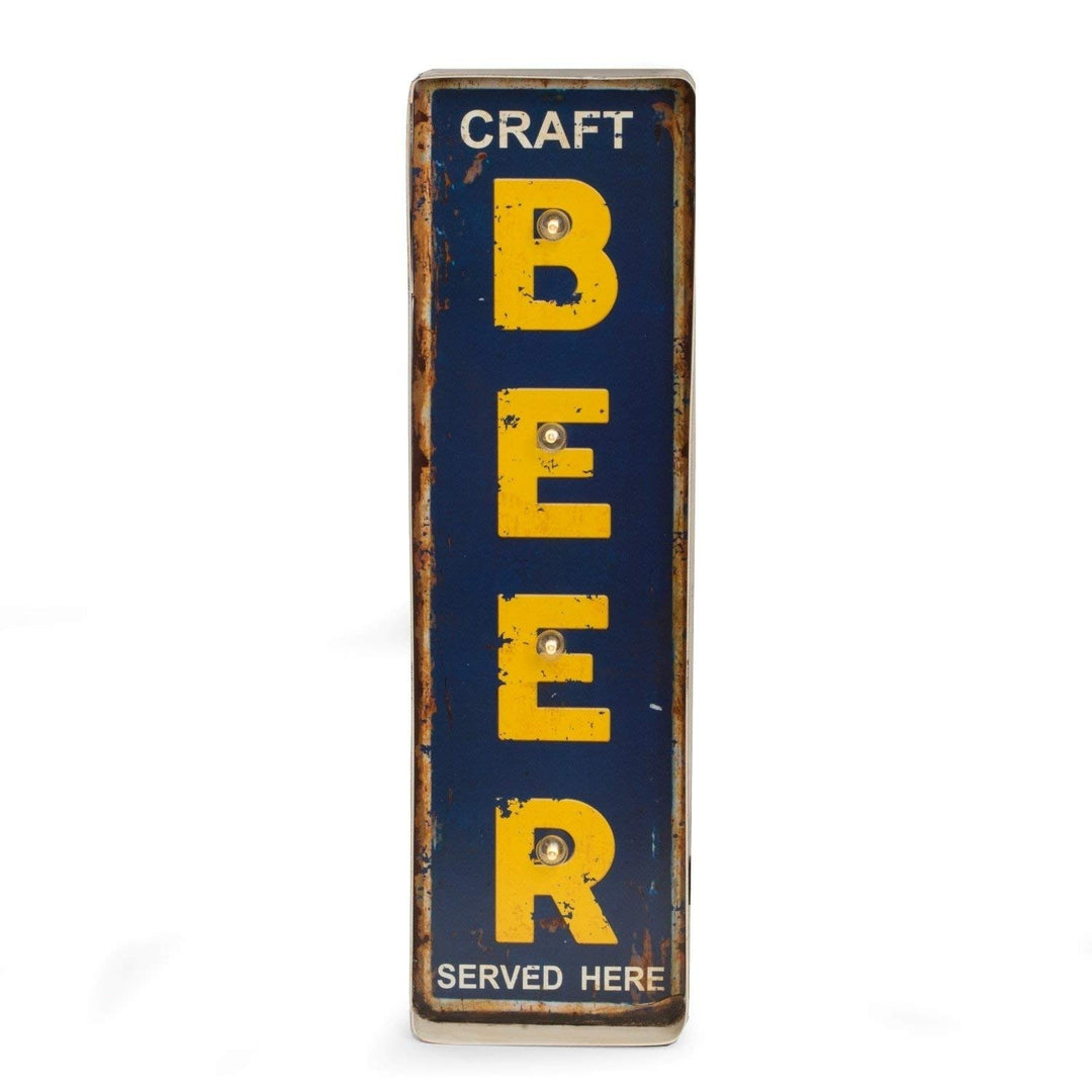 1 Piece 18" X 5.25" Blue Yellow Rustic Beer Themed Light Up Bar Sign White