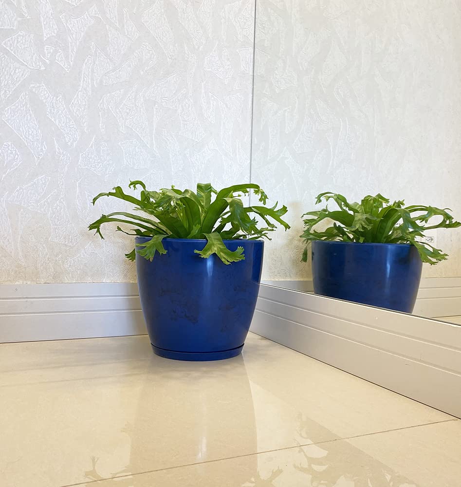 Resin Planter Indoor/Outdoor Drainage Hole and Saucer Amsterdan Floridis (XSmall Blue Marble Effect - Diamond Home USA