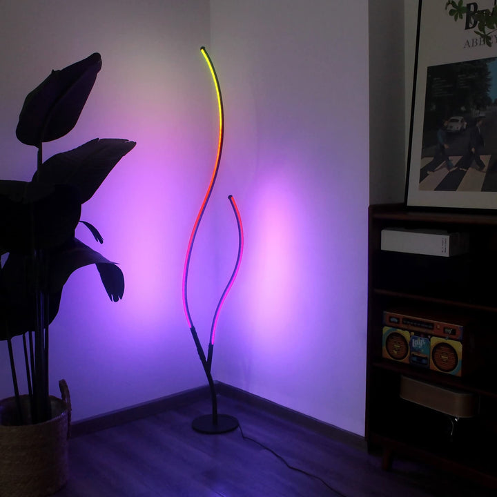 Led RGB Ripple Floor Lamp 56x12in Black Modern Contemporary Bulbs Included - Diamond Home USA