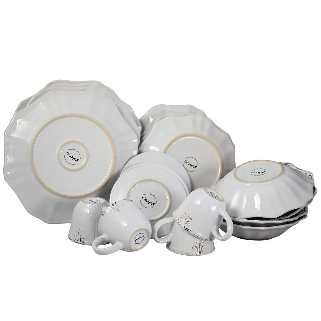 Beveled Edge 20 Piece Dinnerware Set In White Textured Casual Round Stoneware - Diamond Home USA