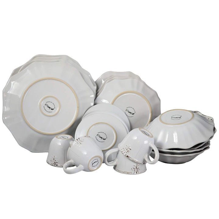 Beveled Edge 20 Piece Dinnerware Set In White Textured Casual Round Stoneware - Diamond Home USA