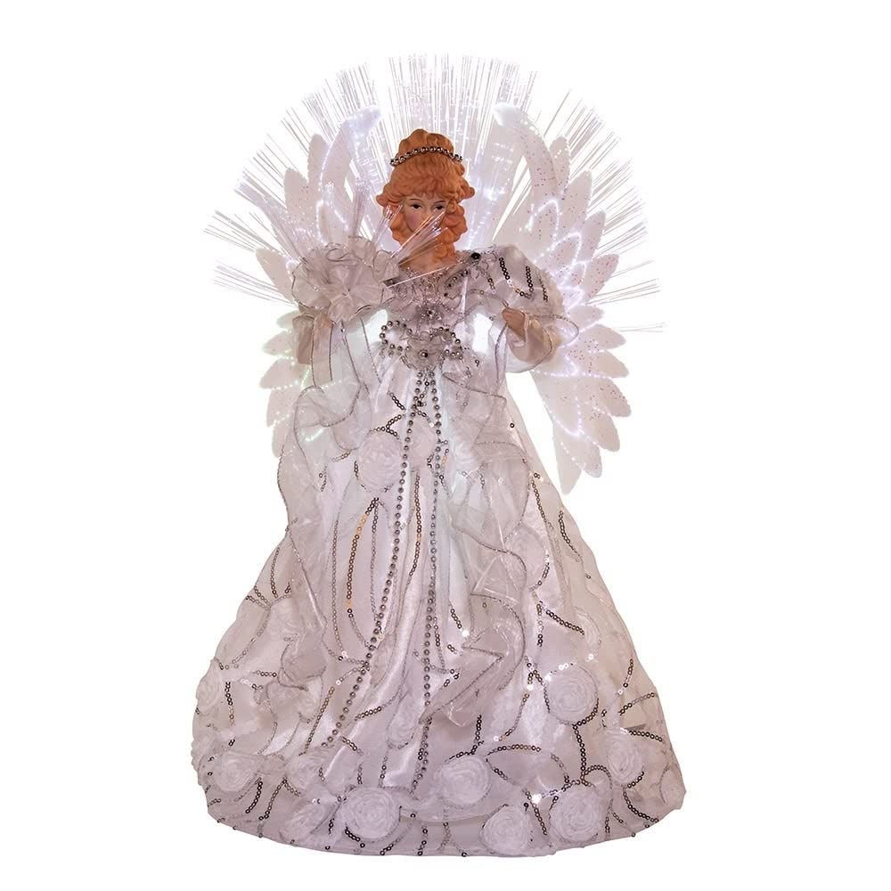18-inch White and Silver Fiber-Optic Led Angel Treetop 18" Multi Color