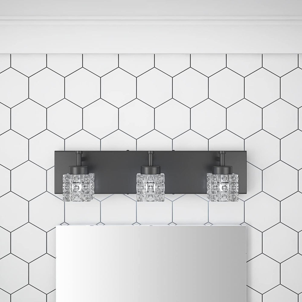 Modern Black 3-Light Clear Glass Shade Vanity Lighting for Bathroom Contemporary - Diamond Home USA