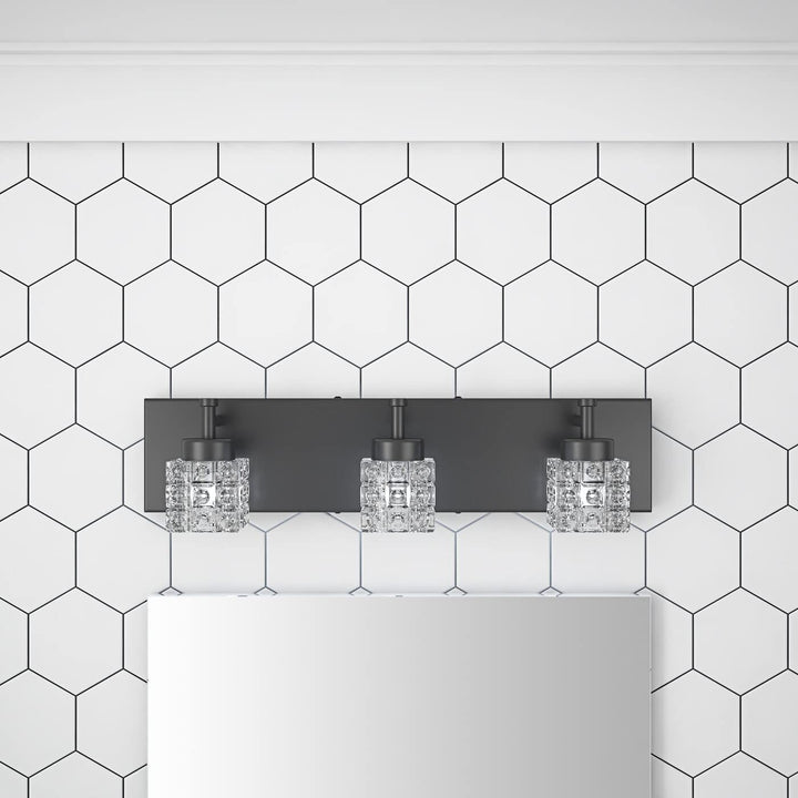 Modern Black 3-Light Clear Glass Shade Vanity Lighting for Bathroom Contemporary - Diamond Home USA