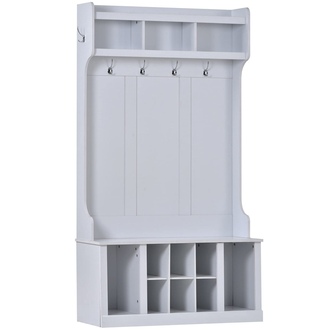 Hall Tree With 6 Hooks White Solid Wood - Diamond Home USA