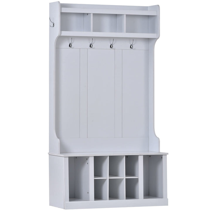 Hall Tree With 6 Hooks White Solid Wood - Diamond Home USA