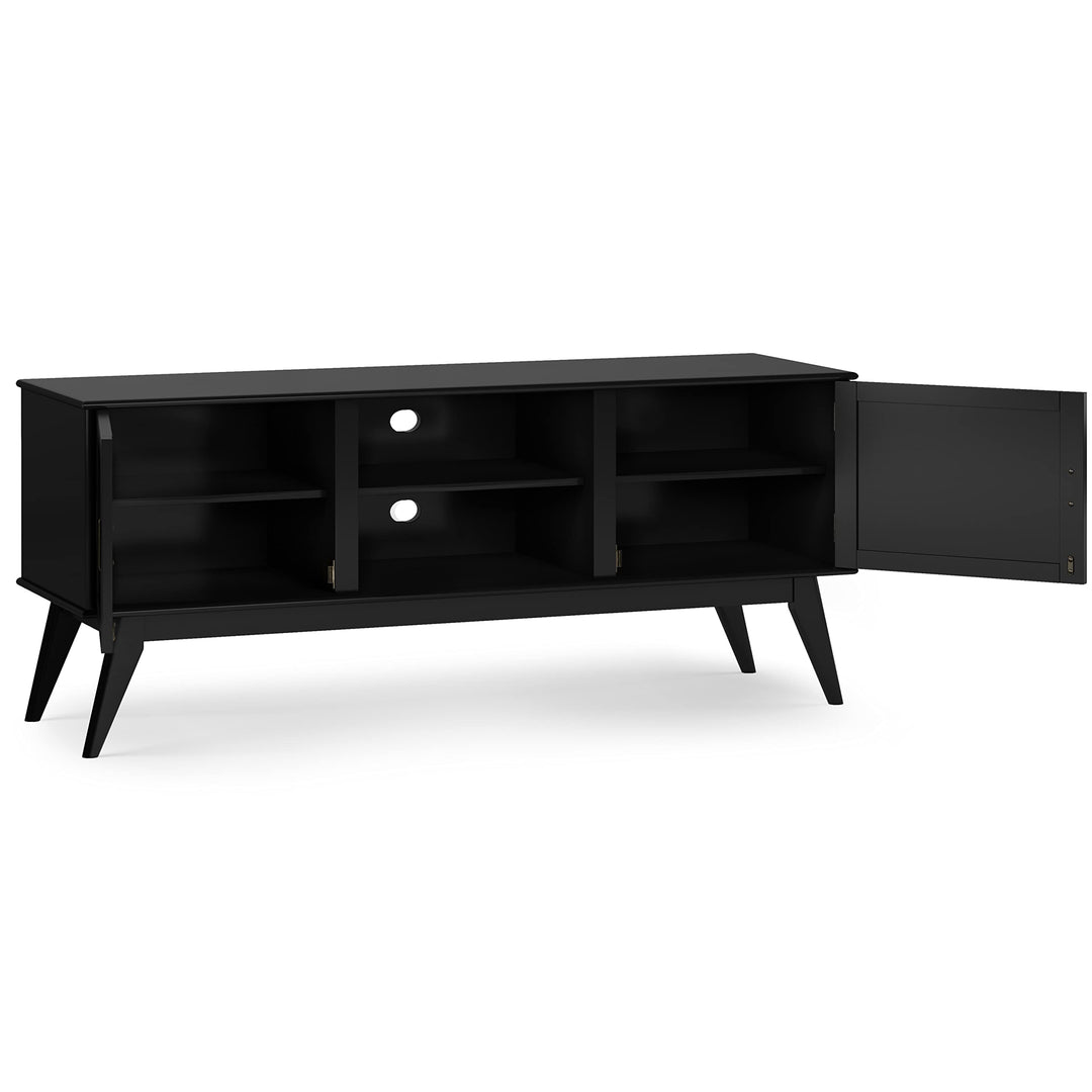 SIMPLIHOME Draper SOLID HARDWOOD 60 Inch Wide Mid Century Modern Low TV Media Black - Diamond Home USA