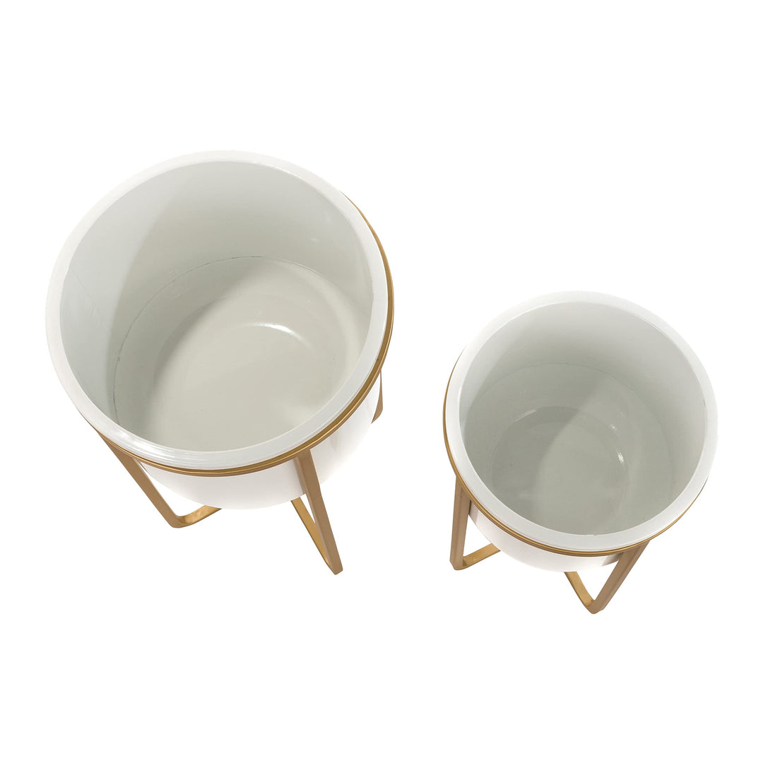 Mid Century Planters (Set of 2) White 23.5" h X 13" w 13" d / 17.5" h w - Diamond Home USA