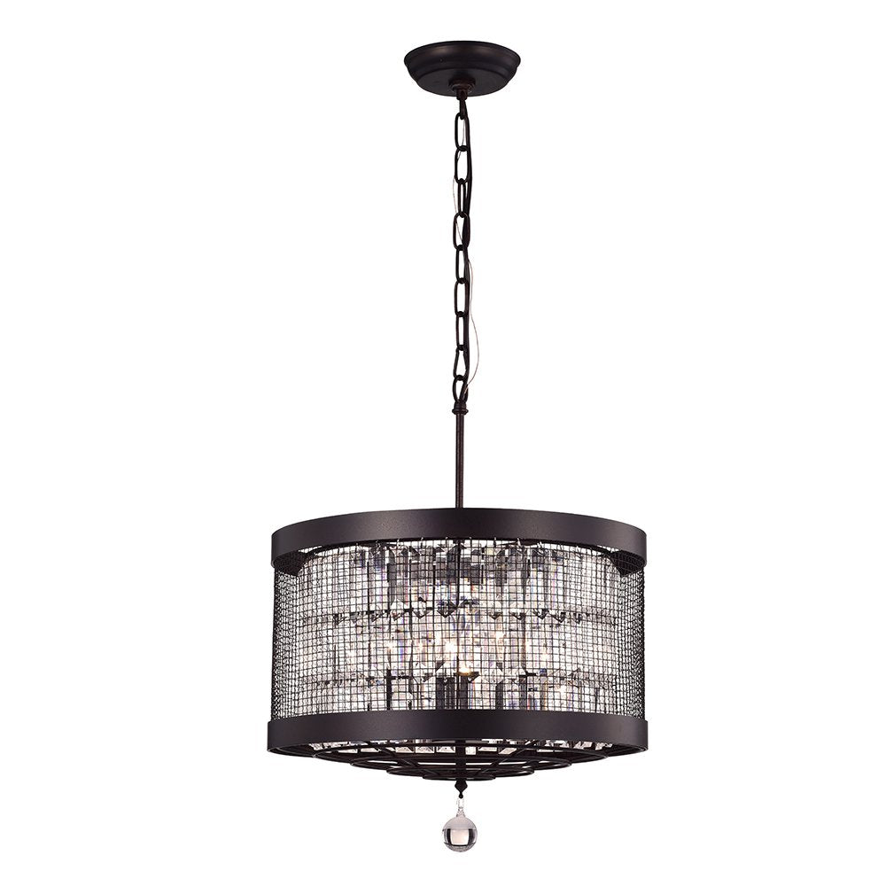 Warehouse of Tiffany RL89RI Hawkins 4-Light Pendant Rustic Iron Crystal Mesh