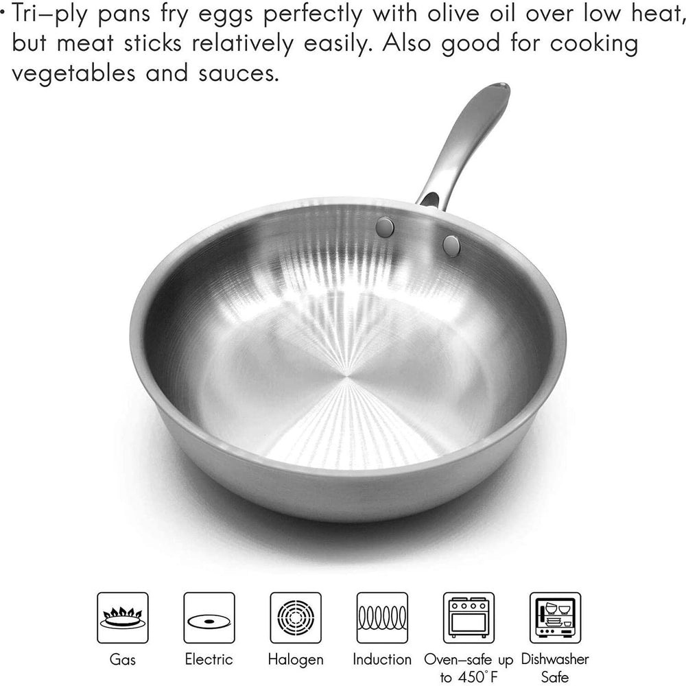 8-inch Fry Pan with Lid 3-ply Skillet 18/8 Stainless Steel Dishwasher Safe - Diamond Home USA