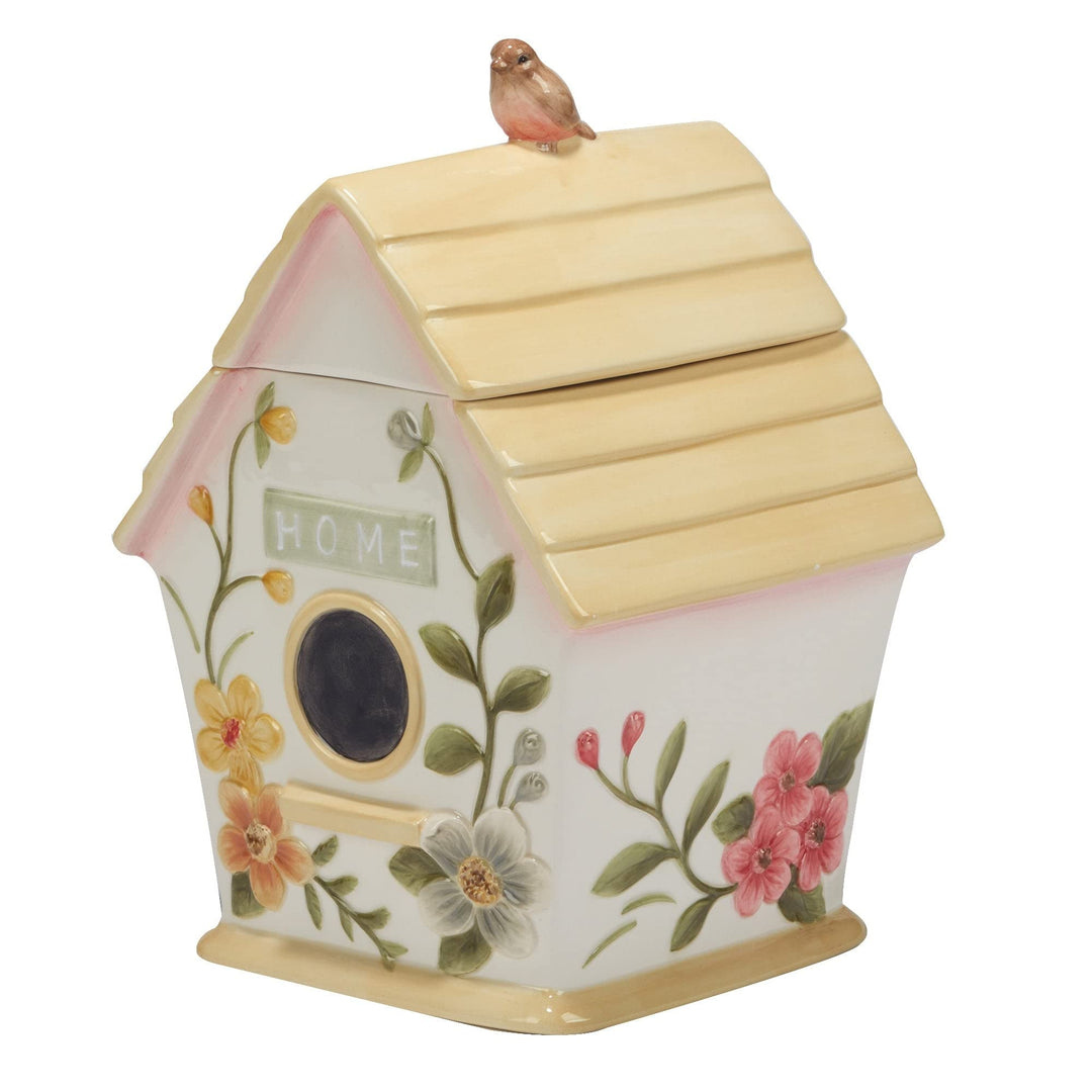 3-d Birdhouse Cookie Jar 88 Oz. 88oz Green Orange White Country Ceramic - Diamond Home USA
