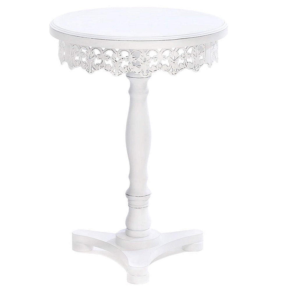 BSD National Supplies Lacy Antique White Finish Wooden Round Side Table - Diamond Home USA
