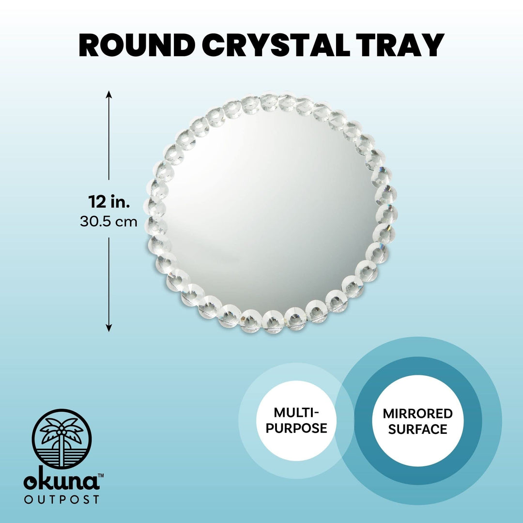 Crystal Bead Mirrored Tray for Perfume Vanity Organizer Serving Platter (12 - Diamond Home USA
