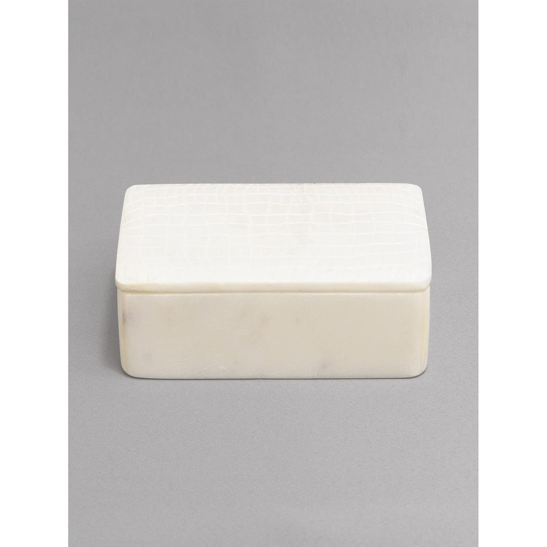 Aurora Home White Marble Box with Lid White Croc Medium(6" L x 4" W x 2.125" H)