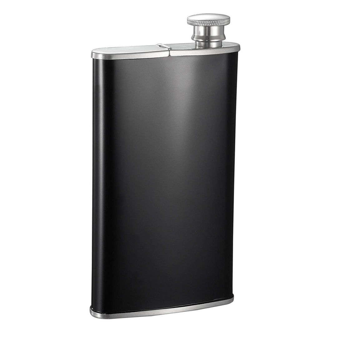 Black Matte 4 Oz Flask with Built-in Cigar Case Stainless Steel 1 Piece - Diamond Home USA