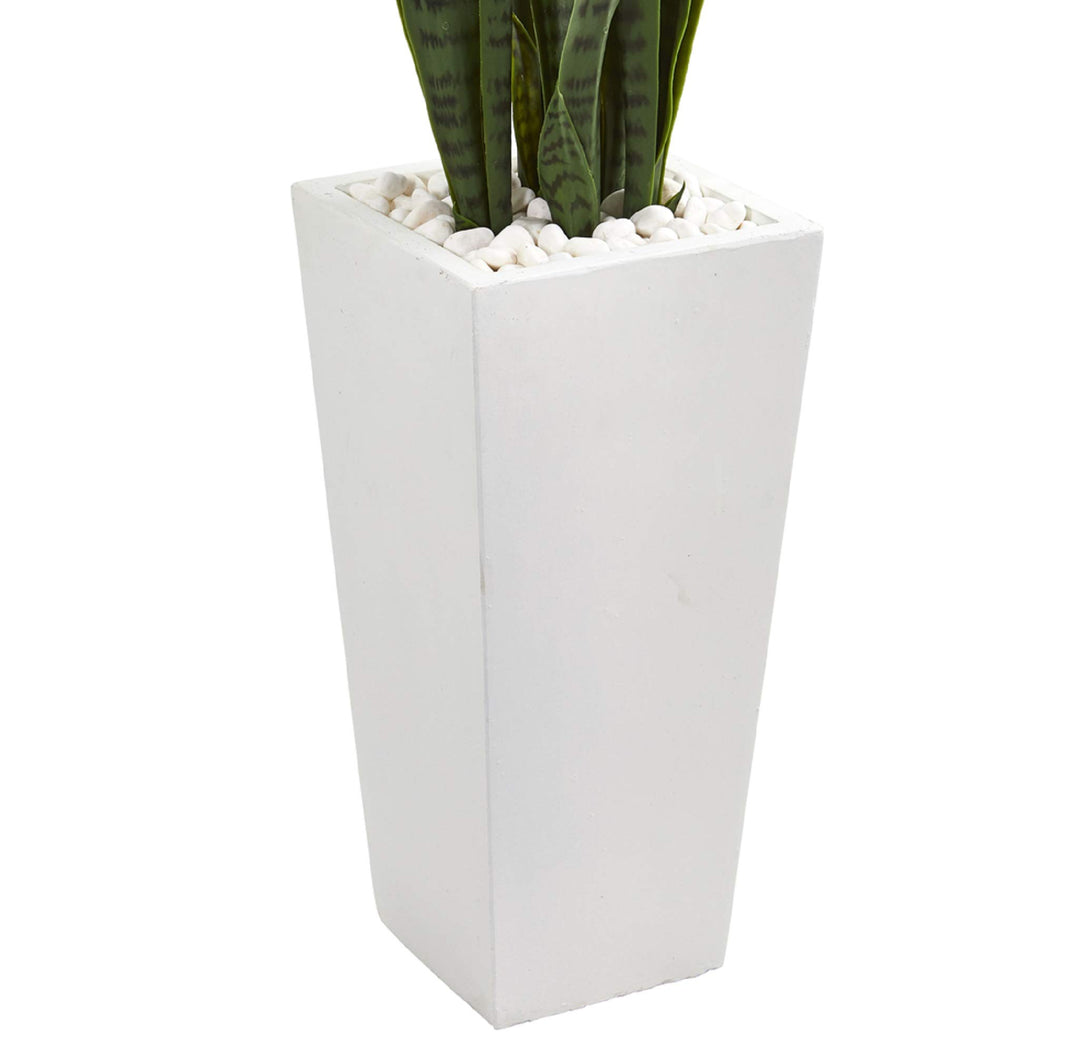 Nearly Natural 4’ Sansevieria Artificial White Tower Planter Silk Plants Green - Diamond Home USA
