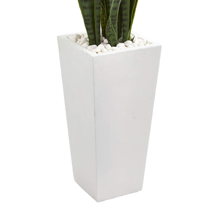 Nearly Natural 4’ Sansevieria Artificial White Tower Planter Silk Plants Green - Diamond Home USA