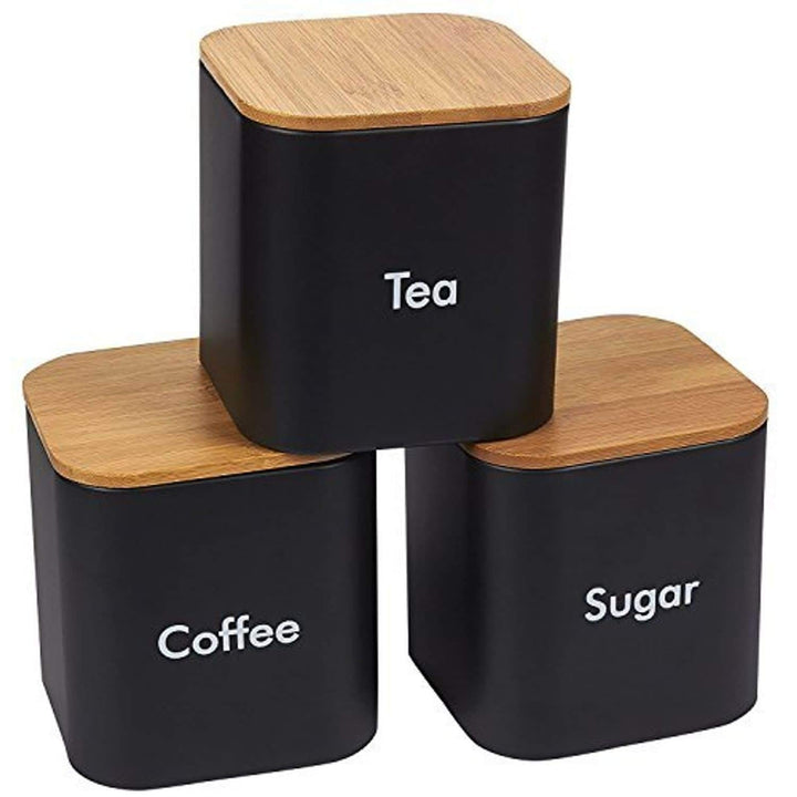 Kitchen Canister Set of 3 Coffee Sugar Tea Storage Container with Bamboo Lids