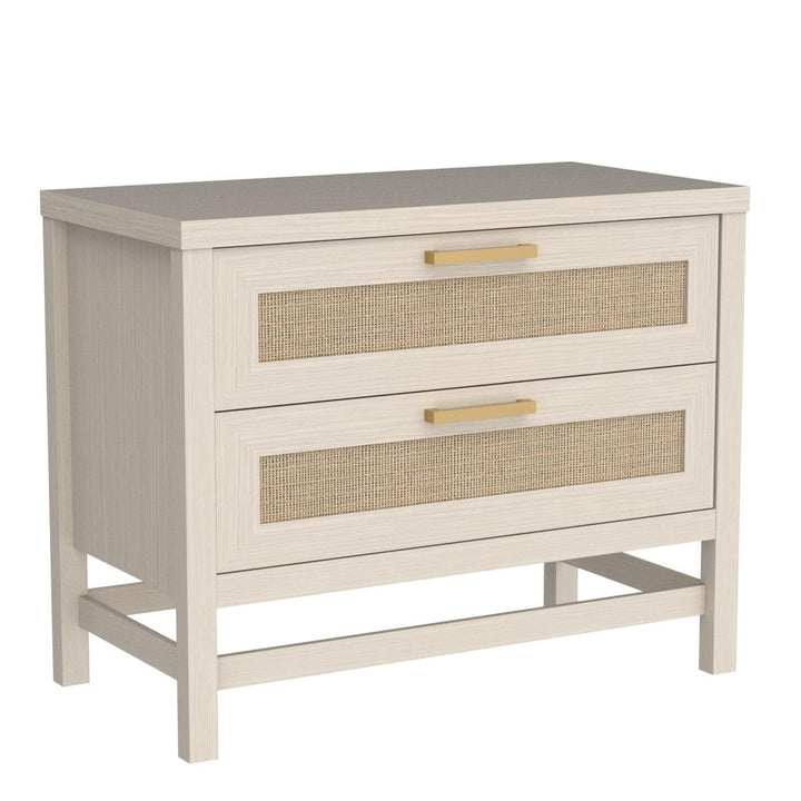 2 Drawer Nightstand Off/White Bohemian Eclectic Modern Contemporary Laminate MDF Ivory Oak - Diamond Home USA